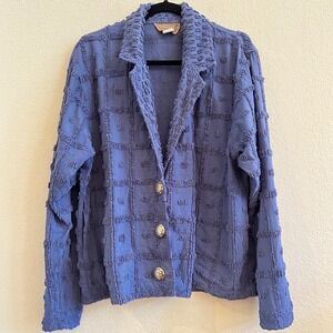 Vintage‎ Painted Pony Lagenlook Artsy Blue Textured Cardigan Top